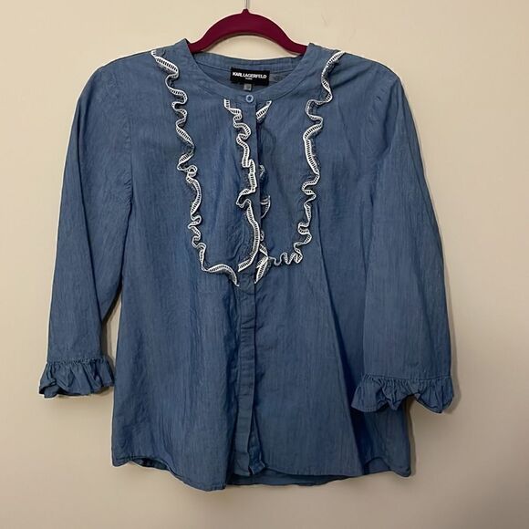 Karl Lagerfeld Button Down Ruffle Shirt - Picture 1 of 5